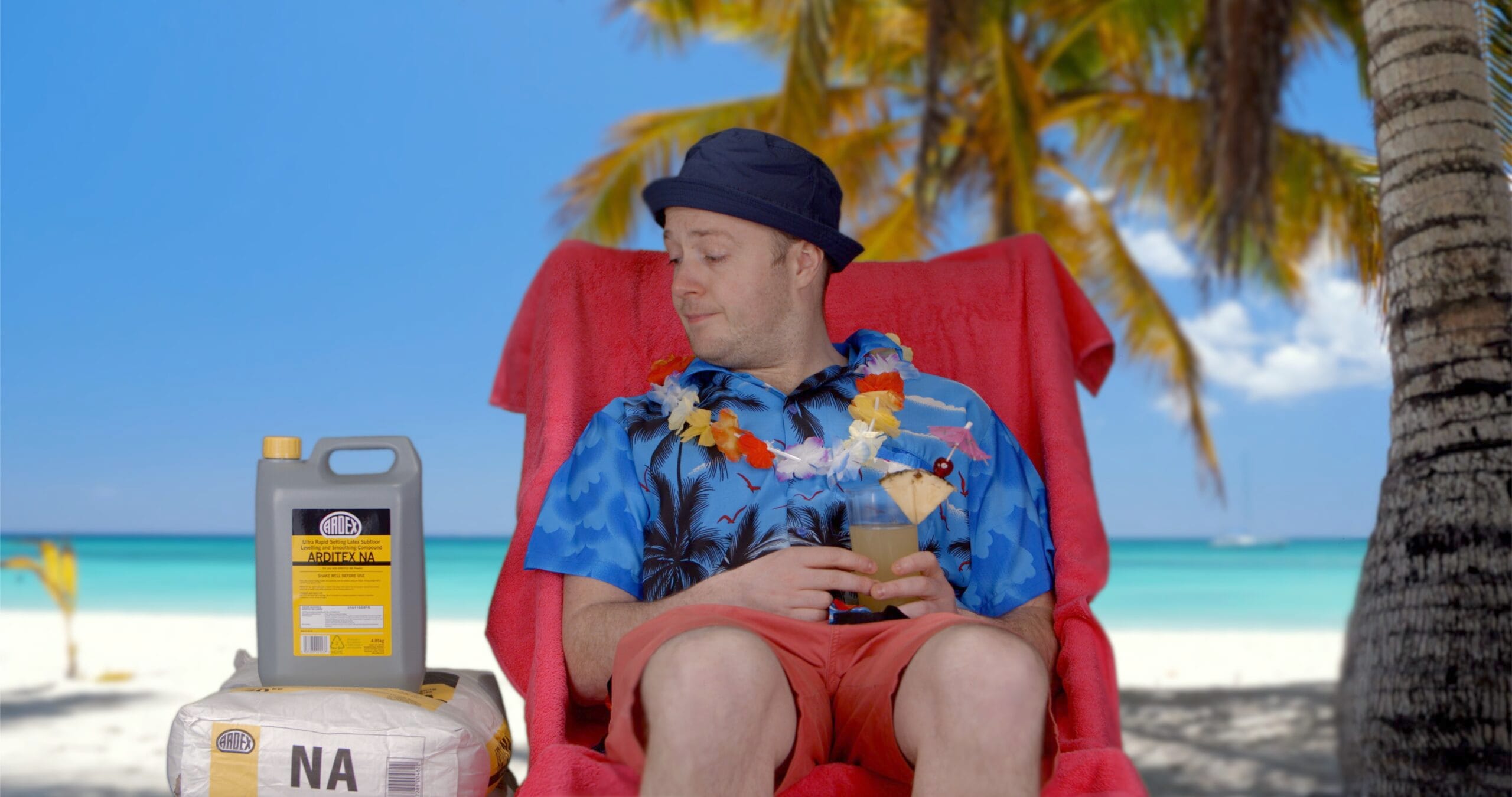 ardex man beach palm tree