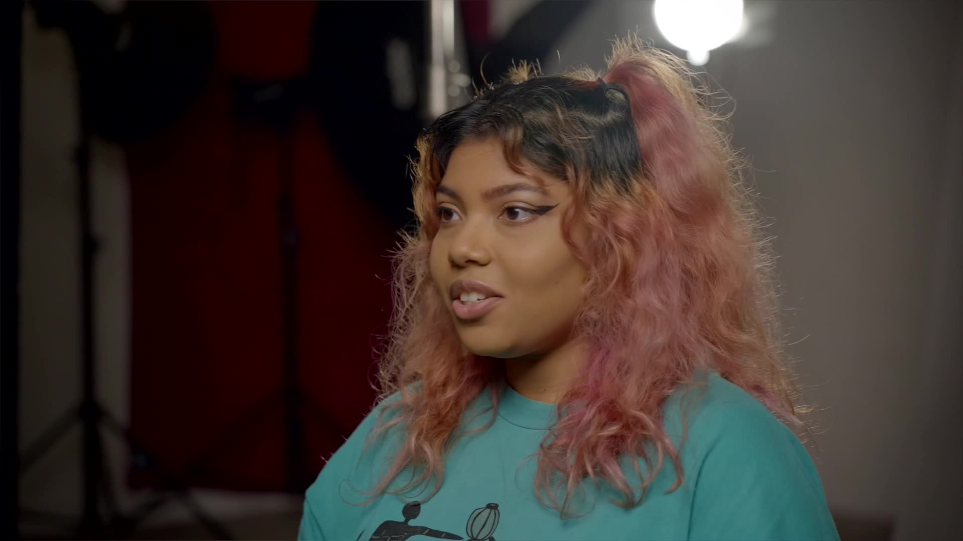 behind-the-scenes woman interview studio