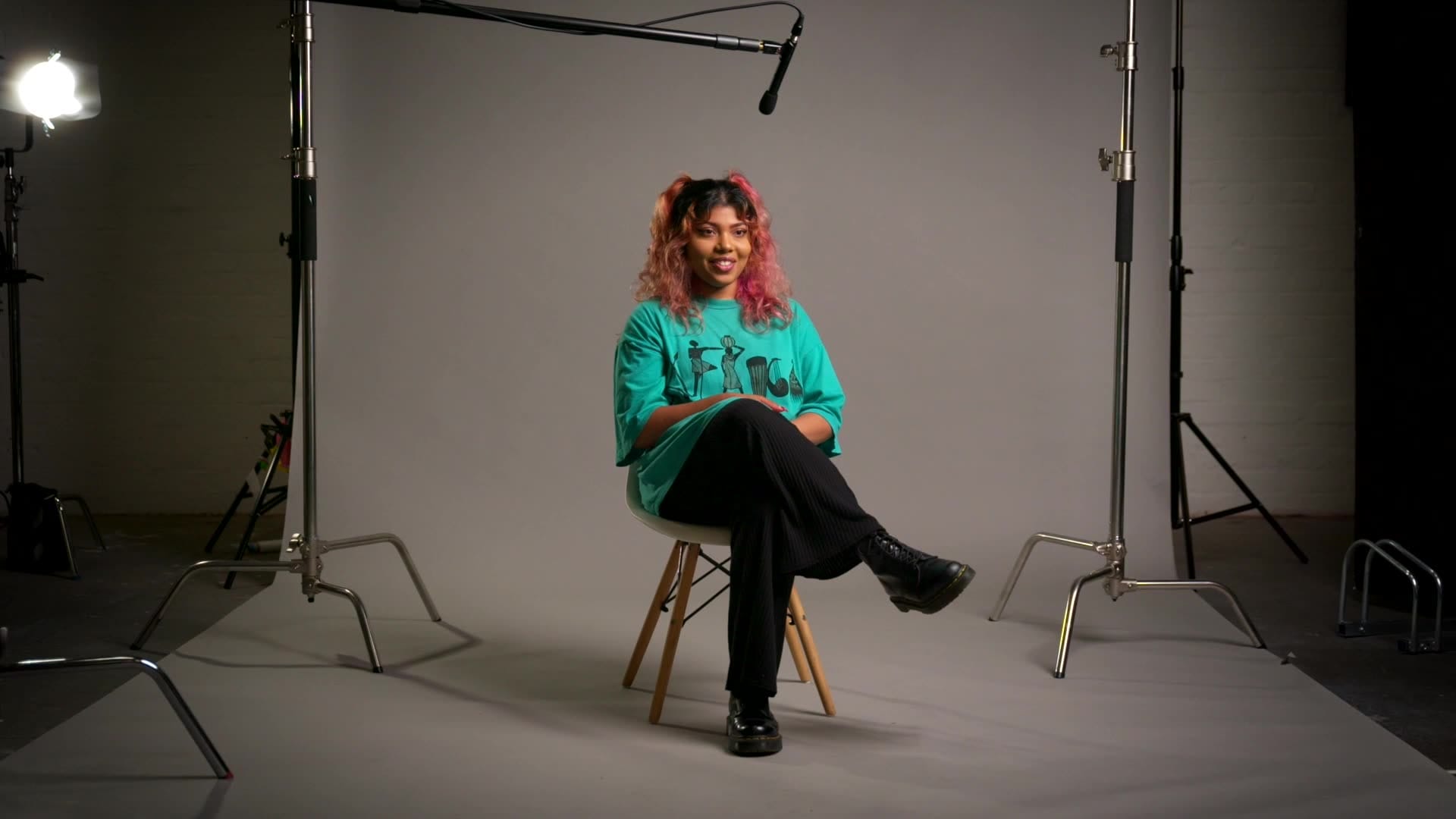 behind-the-scenes woman interview studio