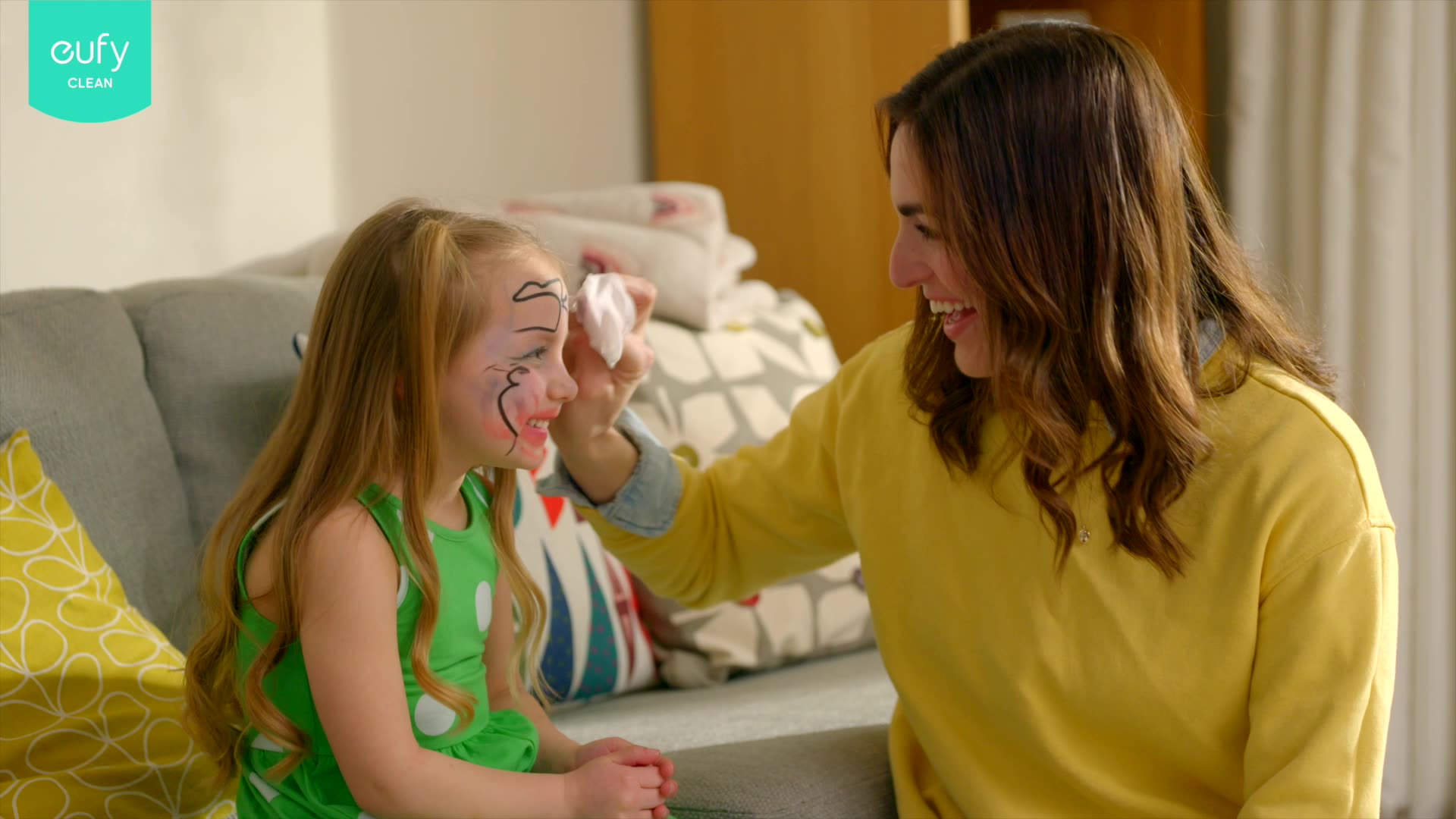 woman child girl makeup laughing happy
