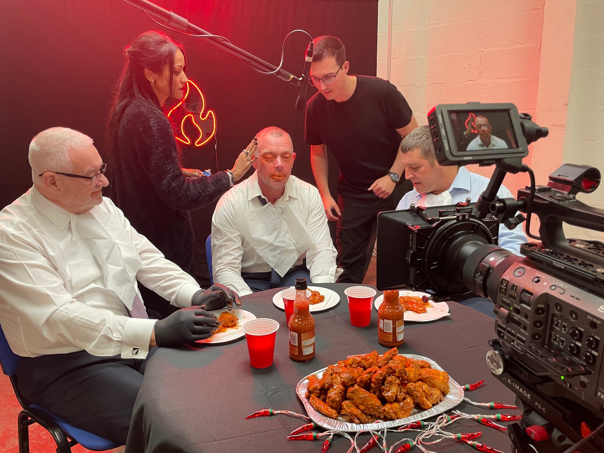 behind-the-scenes sony fx9 hot-wing spicy makeup