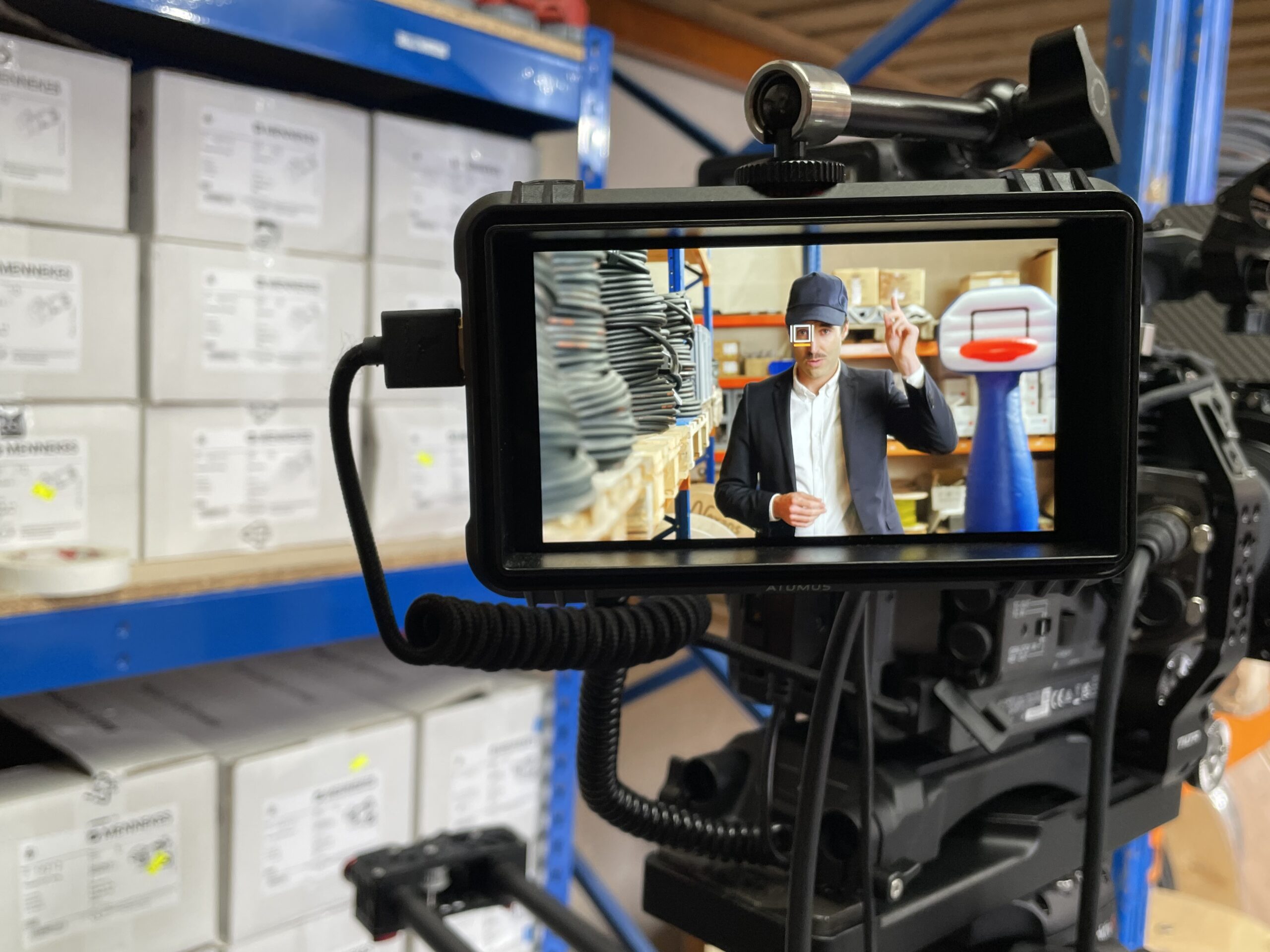 behind-the-scenes sony fx9 monitor man suit