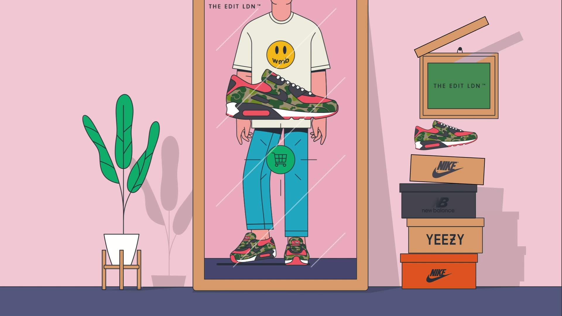 animation man mirror nike colourful trainers