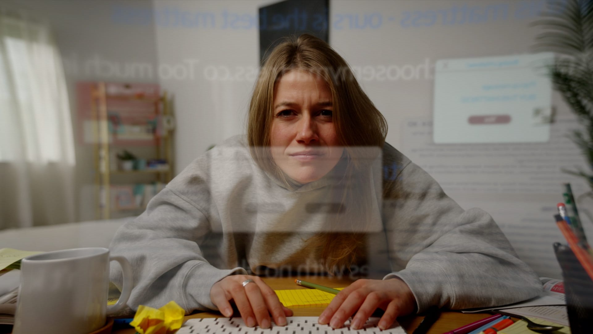 girl screen stressed desk