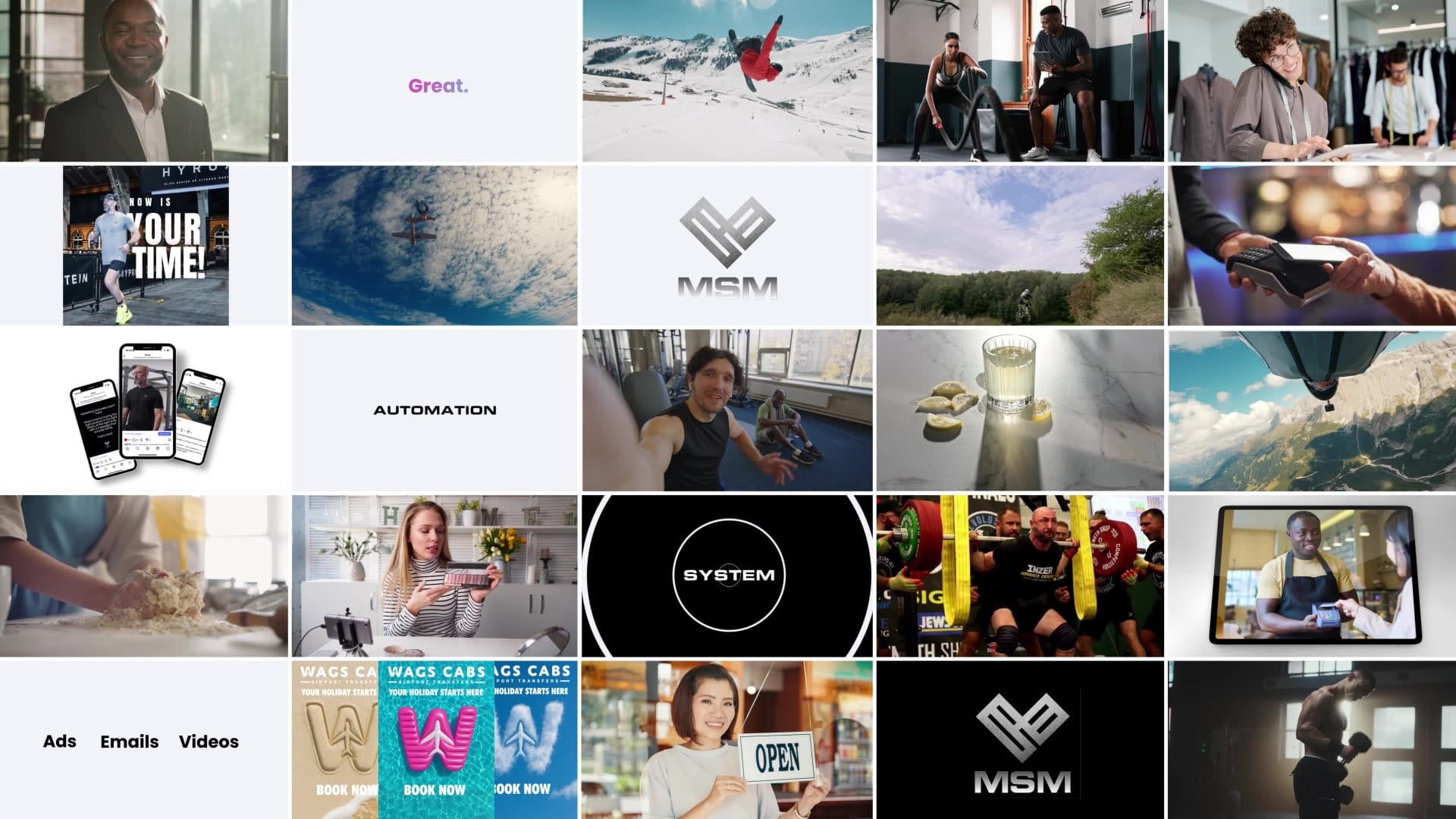 content grid animation typography